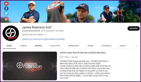 James Robinson Golf net worth, income and estimated earnings of Youtuber channel
